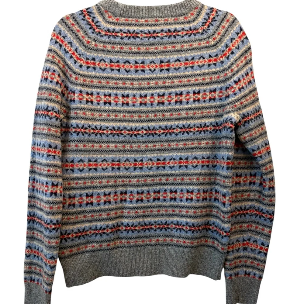J.Crew Men's Gray and Red Fair Isle Striped Lambswool blend Sweater Size Medium